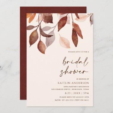Fall Leaves Rust Brown Orange Bridal Shower Invitations