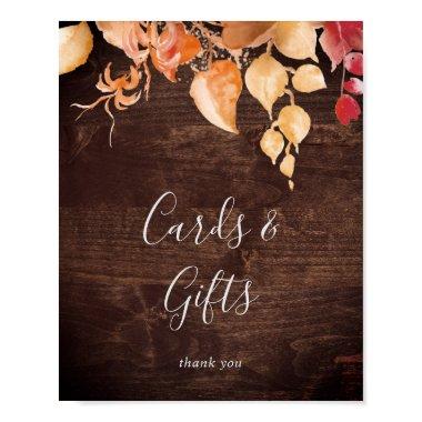 Fall Leaves Rustic Brown Wood Invitations and Gifts Sign