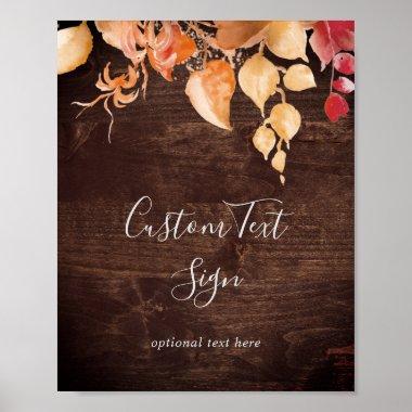 Fall Leaves | Rustic Brown Wood Custom Text Sign