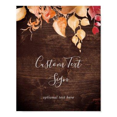 Fall Leaves | Rustic Brown Wood Custom Text Sign