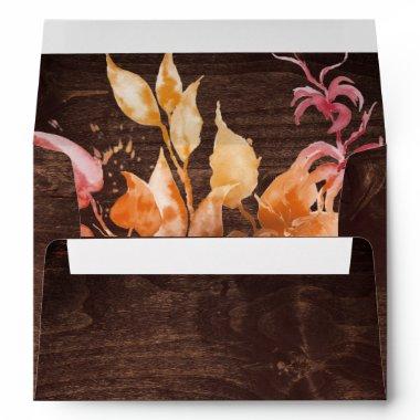 Fall Leaves | Rustic Brown Wood Invitations Envelope