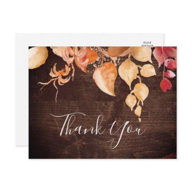 Fall Leaves | Rustic Brown Wood Thank You PostInvitations