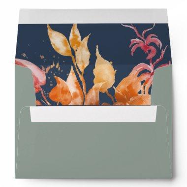 Fall Leaves | Sage Green & Navy Blue  Envelope