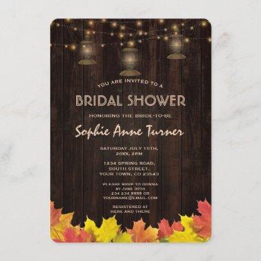 Fall Leaves Wood Old Lanterns Bridal Shower Invitations