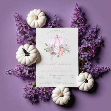 Fall Lilac Pumpkin and Flowers Bridal Shower Invitations