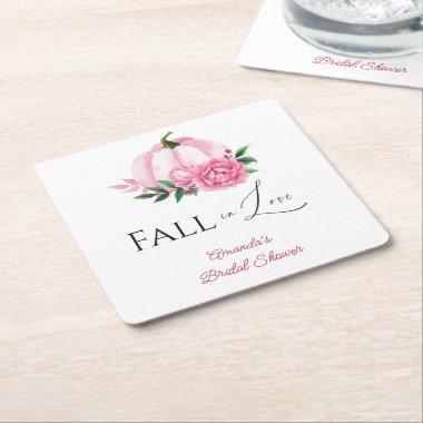 Fall Love Blush Pink Pumpkin Rustic  Square Paper Coaster
