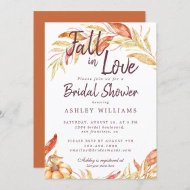 Fall Love Gold Foliage Burnt Orange Bridal Shower Invitations