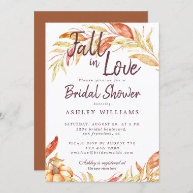 Fall Love Golden Foliage TerraCotta Bridal Shower Invitations