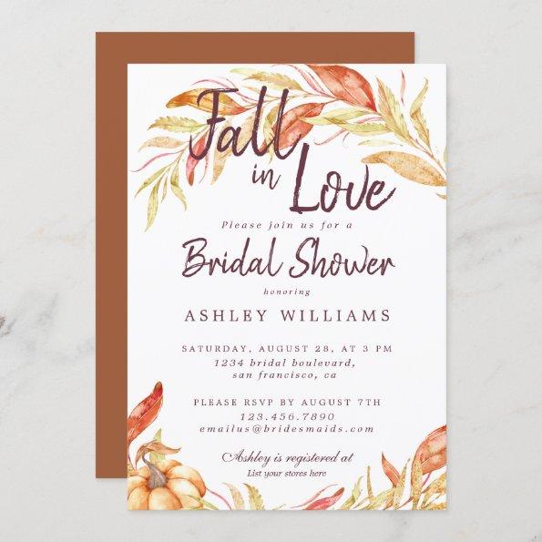Fall Love Golden Foliage TerraCotta Bridal Shower Invitations