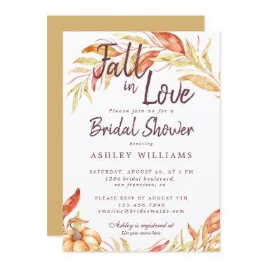 Fall Love Golden Foliage Yellow Bridal Shower Invitations