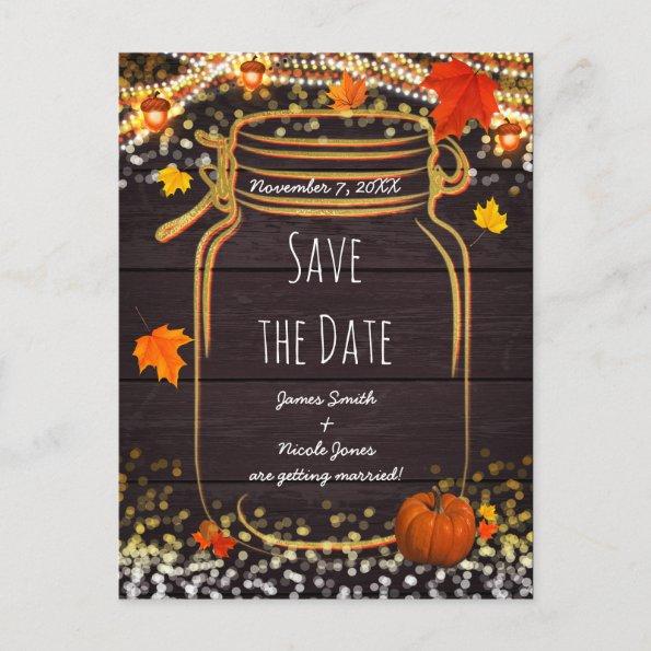 Fall Mason Jar Rustic Autumn Save the Date Announcement PostInvitations