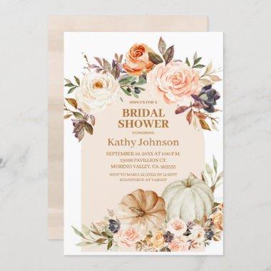 Fall Modern Arch Pumpkin Floral Bridal Shower Invitations