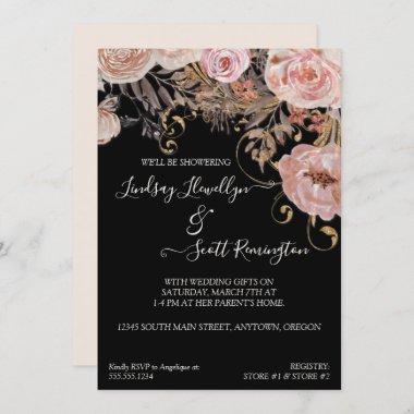 Fall Muted Floral Blush Rose Gold Couples Shower Invitations
