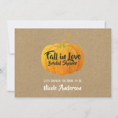 Fall Orange Glittered Autumn Pumpkin Bridal Shower Invitations