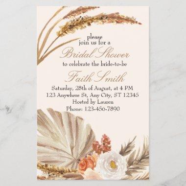 Fall Pampas Grass Floral Bridal Shower Invitations