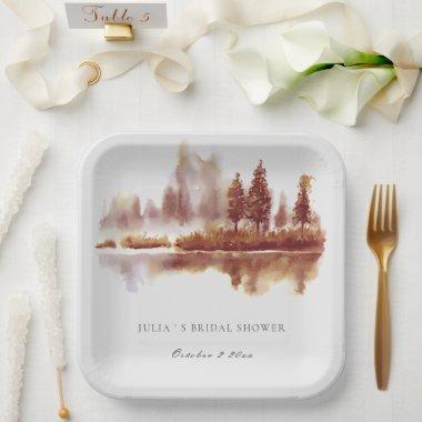 Fall Pine Tree Woods W/C Bridal Shower Pap. Plates