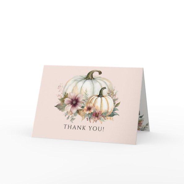 Fall Pumpkin Autumn Leaf Pink Floral Thank You