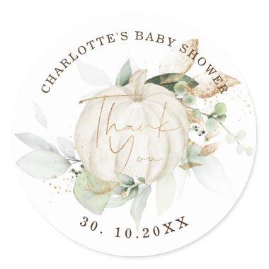 Fall Pumpkin Baby Shower Greenery Gold Favors Classic Round Sticker