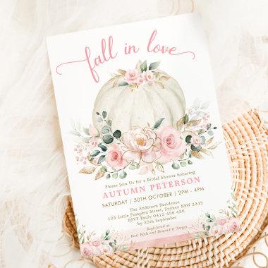 Fall Pumpkin Bridal Shower Blush Pink Flowers Invitations