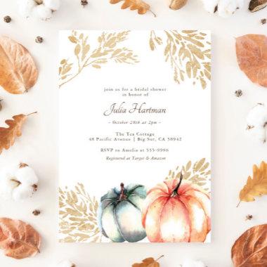 Fall Pumpkin Gold Wheat Bridal Shower Invitations