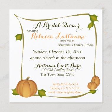 Fall Pumpkin Harvest Bridal Shower Invitations