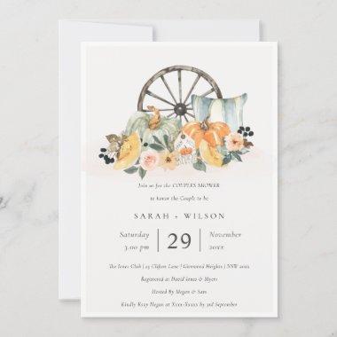 Fall Pumpkin Leafy Floral Couples Shower Invite