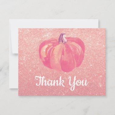 Fall Pumpkin Pink Rose Gold Glitter Confetti Thank You Invitations