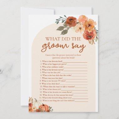Fall Pumpkin What Did Groom Say Bridal Shower Game Invitations