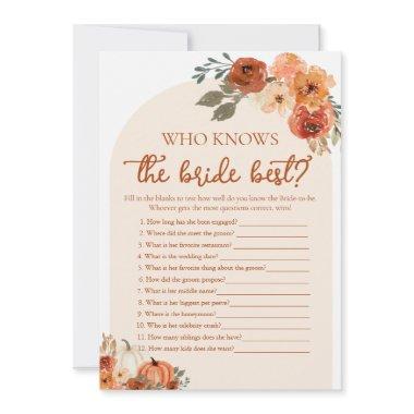 Fall Pumpkin Who Knows The Bride Best Bridal Game Invitations