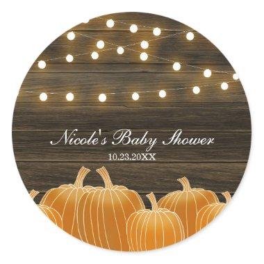 Fall Pumpkins & String Lights Rustic Bridal Shower Classic Round Sticker