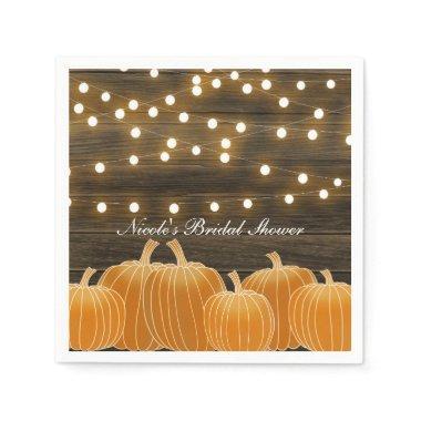 Fall Pumpkins & String Lights Rustic Bridal Shower Paper Napkins