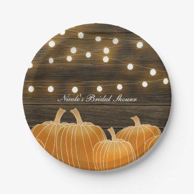 Fall Pumpkins & String Lights Rustic Bridal Shower Paper Plates