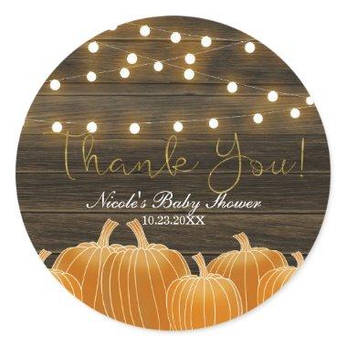 Fall Pumpkins String Lights Rustic Thank You Favor Classic Round Sticker