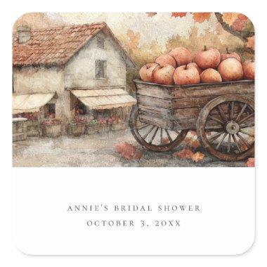 Fall Rural Scene With Apples Wedding  Square Sticker