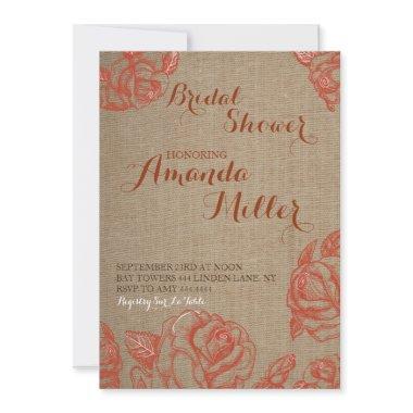 Fall Rustic Rose Burlap Bridal Shower Invitations