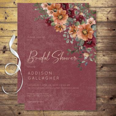 Fall Rustic Wine & Rust Floral Bridal Shower Invitations