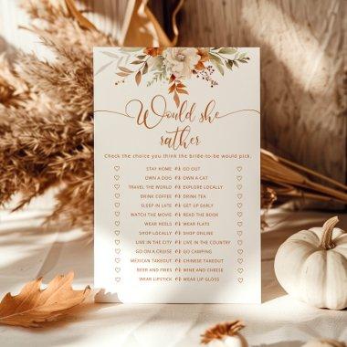Fall rustic Would she rather  game