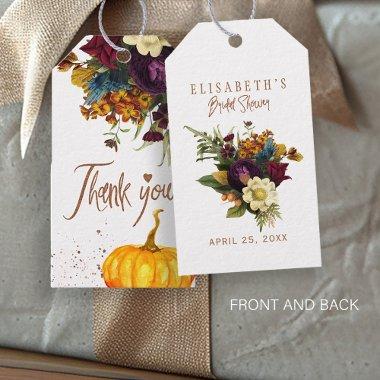 Fall rusty burgundy floral  thank you gift tags