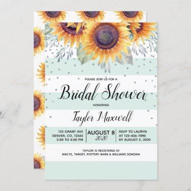 Fall sunflower mint green floral bridal shower Invitations