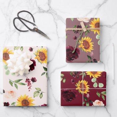 Fall Sunflowers and Burgundy Roses  Wrapping Paper Sheets