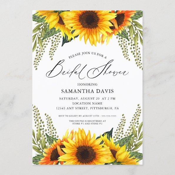 Fall Sunflowers and Greens | Elegant Bridal Shower Invitations