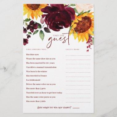 Fall Sunflowers Bridal Shower Game Find the Guest