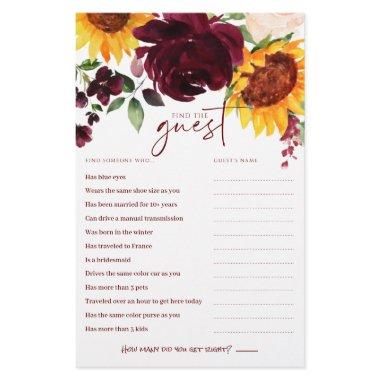 Fall Sunflowers Bridal Shower Game Find the Guest