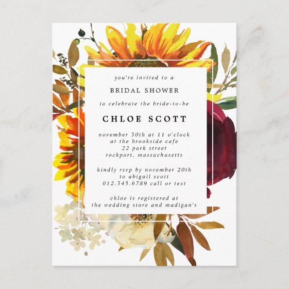 Fall Sunflowers Rose Bridal Shower Invitation PostInvitations