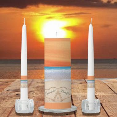 Fall Sunset Beach Wedding 2 Hearts Sand Unity Candle Set