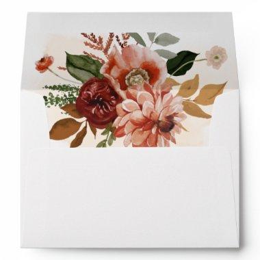 Fall Terracotta and Burgundy Floral Wedding Envelope