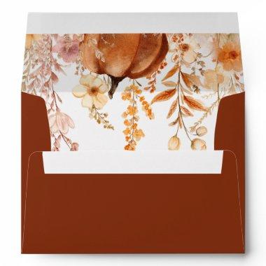 Fall Terracotta Pumpkin and Wildflowers Wedding Envelope