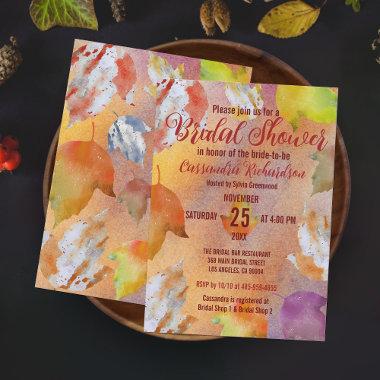 Fall Warm Vibrant Watercolor Leaves Bridal Shower Invitations