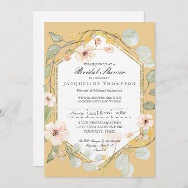 Fall Watercolor Floral Rose Mustard Bridal Shower Invitations