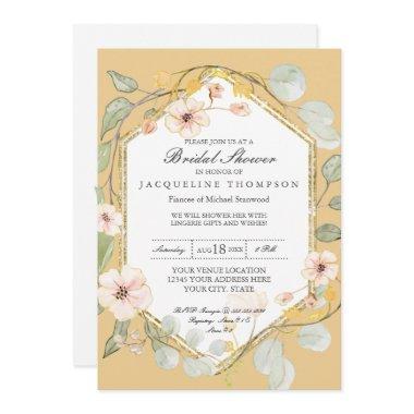 Fall Watercolor Floral Rose Mustard Bridal Shower Invitations